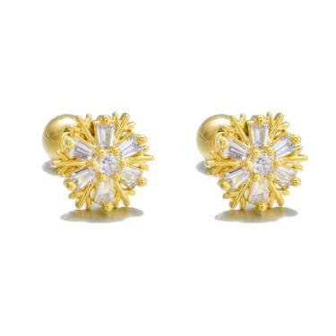 Imagem de Brincos minúsculos de cartilagem de zircônia cúbica de inverno 20 g com flor de cristal delicada pequena bola parafuso nas costas tragus hélice piercing brincos fofos joias de aniversário de Natal
