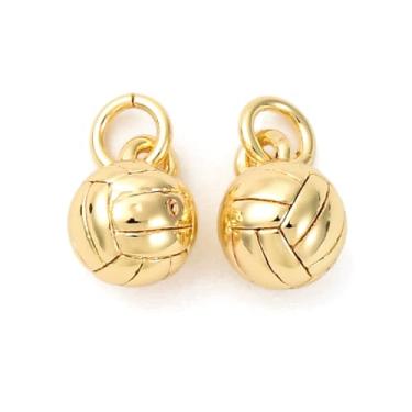 Imagem de KitBeads 20 peças de berloques de voleibol 3D banhados a ouro real 18 K latão em forma de esporte mini pingentes de bola para fazer joias, pulseiras, brincos, colar a granel
