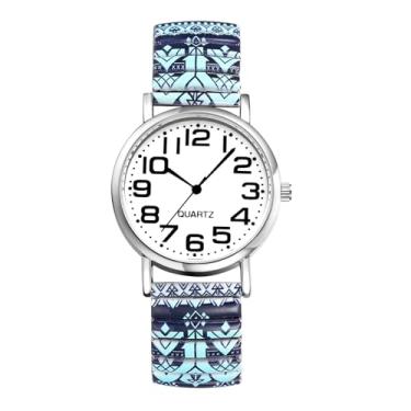 Imagem de JewelryWe Relógio feminino boêmio elástico – quartzo analógico fácil de ler números árabes grandes mostrador pulseira de expansão elástica ajustável para uso casual e no escritório