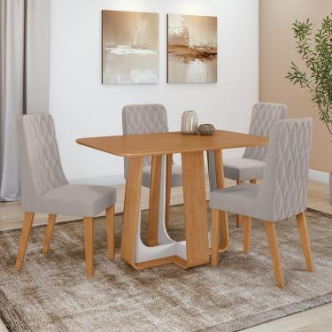 Imagem de Conjunto Sala De Jantar Mesa Easy Pop 120x80cm Tampo Mdf Com 4 Cadeiras Seat Veludo Liso Capuccino Amendoa Off White