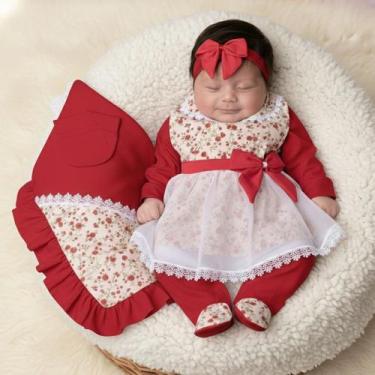 Imagem de Saída de Maternidade Menina Aconchego Lívia Vermelho 5 Peças P - Amora
