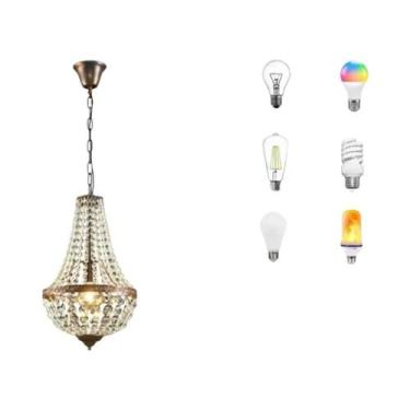 Imagem de Lustre De Cristal Vintage LED Dourado Premium Industrial Para Sala De 