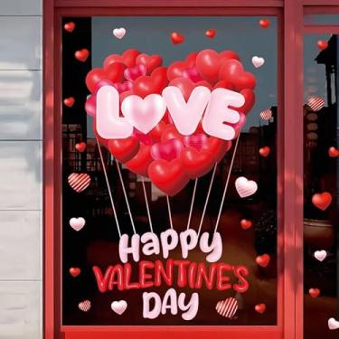 Imagem de Adesivos de janela de coração grande amor dia dos namorados adesivo dupla face rosa vermelho amor coração janela decalques para casa casamento aniversário loja vidro decoração de férias
