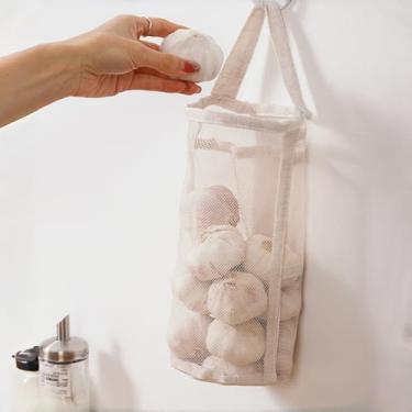 Imagem de Sacos de armazenamento de malha de linho organizador visível de parede espesso para armário de despensa de cozinha, organizador de pendurar que economiza espaço, bege, B