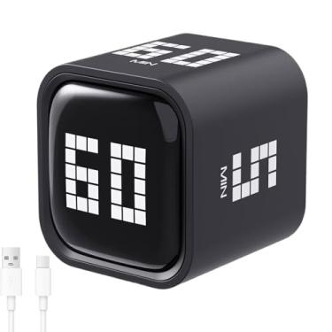 Imagem de Cronômetro giratório digital com sensor de gravidade, 5/10/30/60 min predefinido e personalizado até 99 minutos, cronômetro recarregável USB-C, alerta de silêncio de volume de vibração para cozinha de