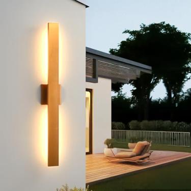 Imagem de JOKAONOTL Luzes de LED longas douradas para varanda 86 cm, luminárias externas modernas, à prova d'água, luzes externas para casa, garagem, porta da frente, pátio, 1 pacote