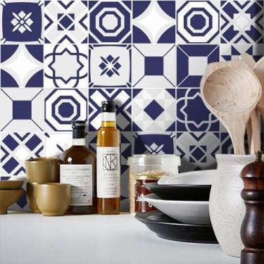 Imagem de Adesivo Destacável Azulejo para Cozinha Bragança Azul Marinho - TaCola