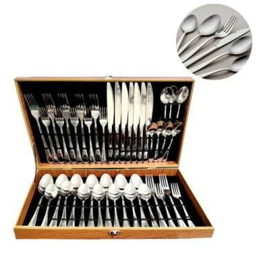 Imagem de Kit Faqueiro Premium Jogo de Talheres Inox Prata Luxo 42pçs Com Maleta