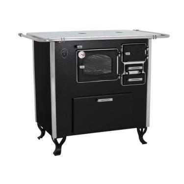 Imagem de Fogão A Lenha Com Forninho Esquerdo Preto Fornos Pinhal Alumínio N2