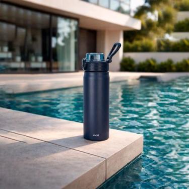 Imagem de Garrafa Térmica 700ml Mori Parede Dupla Inox Canudo 2 Em 1, Azul