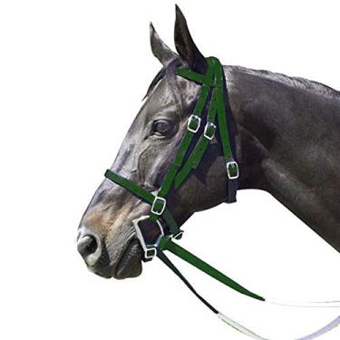Imagem de Intrepid International Exselle Horse Bridle - Freio de cavalo de corrida de nylon durável com rédeas de cavalo de borracha ajustável, cavesson e alça de freio anexada - conjuntos de freio inglês para