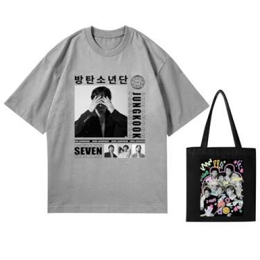 Imagem de Jungkook Camiseta Solo Seven + lona, camisetas soltas K-pop unissex com suporte superior, camisetas estampadas Merch Cotton Shirt, Cinza, M