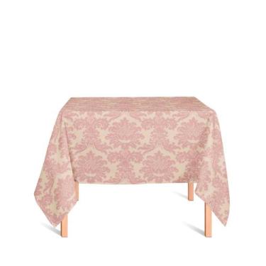 Imagem de Toalha de Mesa Quadrada em Tecido Jacquard Rosa Envelhecido e Dourado 