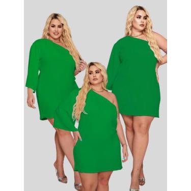 Imagem de Vestido Curto Plus Size Mula Manca Verde Natal Manga Godê Elástico Aju