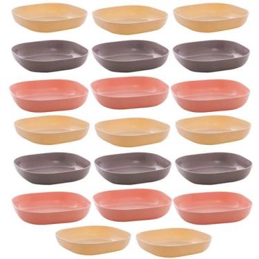 Imagem de Kit 20 Travessas Lyor para Sobremesa Bowls de Bambu 14,5x3cm Colorida 