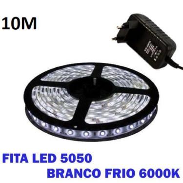 Imagem de Fita De Led Branco frio 5050 10 Metros Para Decoração Com Fonte - leds