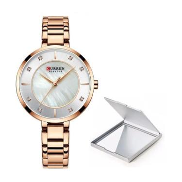 Imagem de Relógio Feminino De Pulso Luxo Curren Dourado Rose + Espelho