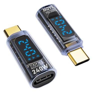 Imagem de AreMe Adaptador USB C de 240 W com tela digital LED (pacote com 2), conector USB-C macho para fêmea para iPhone 16/15, iPad Air/Pro, MacBook, suporta tensão, corrente e tela inteligente de energia