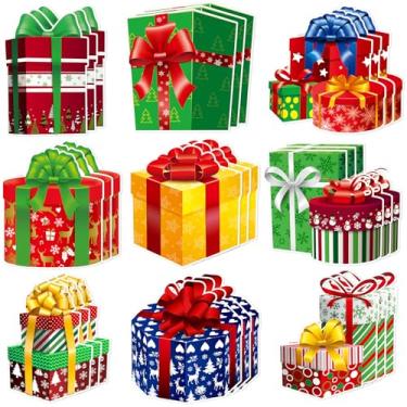 Imagem de Nezyo 60 peças de decoração de festa de Natal, caixas de presente de Natal, recortes de boletim, corte de papel, recortes de Natal, decoração para festas de Natal, sala de aula, lousa de casa,