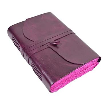Imagem de Diário vintage de couro roxo – 200 páginas de papel rústico com borda de convés rosa – páginas sem forro livro de sombras, grimório, scrapbook sujo, presentes medievais fantasias, caderno de esboços (roxo místico, 23 x 15 cm)
