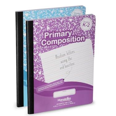 Imagem de Caderno de composição primária K-2, livro de composição pautada primária grau K 2, pré-escola, 1ª série, cadernos forrados, pautado primário - 24 cm x 19 cm - capa durável - 100 folhas - cores