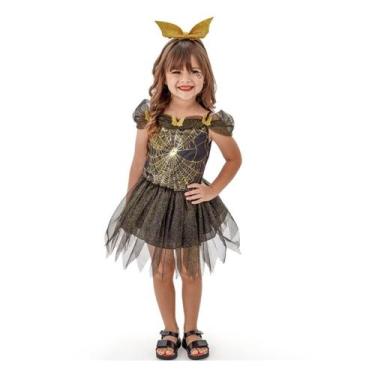Imagem de Fantasia Infantil Bruxinha Aranha Dourada Festa Carnaval e Halloween -