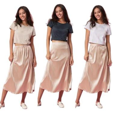 Imagem de Kit 3 Tops De Manga Segunda Pele Croped - c&c, Bege, Branco, Preto, P