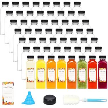 Imagem de Moretoes 56 garrafas de suco de plástico de 473 ml com tampas, bebidas descartáveis reutilizáveis vazias transparentes com funil de escova e recipientes de etiquetas para café, smoothies, gengibre,
