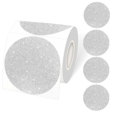 Imagem de Etiquetas Térmicas STARLIBOO - 7,62cm, Círculo Holográfico Prata