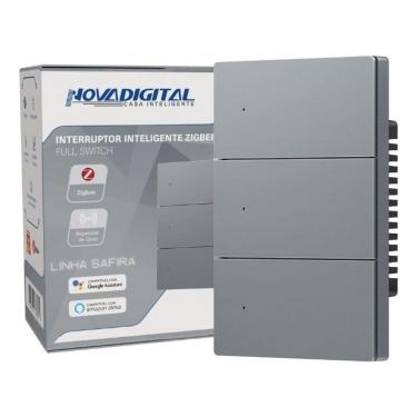 Imagem de Interruptor Tecla Fisica 3 Botões Zigbee com Led NovaDigital Grafite - Cinza