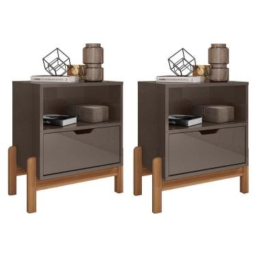 Imagem de Kit 2 Mesas De Cabeceira Antares 1 Gaveta Cinza Pérola - Casa D Cinza Pérola