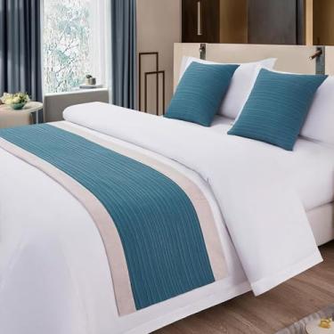 Imagem de HSTANGKY Cachecol de corredor de cama de hotel simples para quarto decorações sem desbotamento proteção de cama algodão linho cor sólida tapete de cama mantas para pé da cama azul ||Queen 19,7 x 94,4