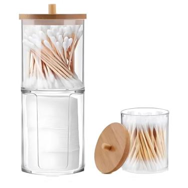 Imagem de Liz KO Kit Porta Algodão e Porta Cotonete com Tampa de Bambu Organizador Multiuso Elegante