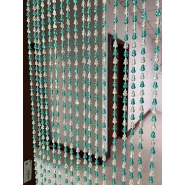 Imagem de ZiDeTang 18 fileiras de cortina de acrílico com contas de cabaça para decoração de casa, divisória de quarto, borla, janela, painel de tela para casamento, café, escritório, (99,8 cm x 194,8 cm, azul)