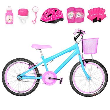 Imagem de Bicicleta Aro 20 Aero + Kit Proteção Azul Claro E Rosa