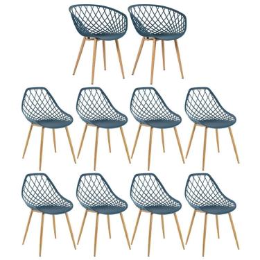 Imagem de Kit 2 Cadeiras Clarice Nest Sidera Com Braços + 8 Cadeiras Cloe Azul Petróleo