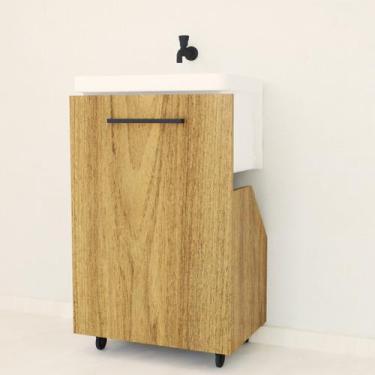 Imagem de Nicho Gabinete Lavanderia C/ Rodízio Armário Tanque Minimalista Freijó