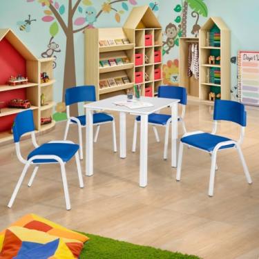 Imagem de Ecom Home - Conjunto Mesa Infantil com 4 Cadeiras Azul Escola Brinquedotecas Creches Educativo Atividades Alimentação