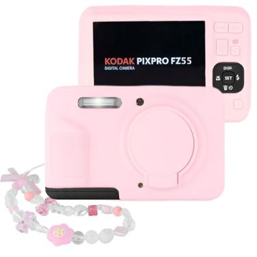 Imagem de Seltureone Capa para câmera compatível com KODAK PIXPRO FZ55 com linda alça de pulso para câmera, capa protetora de silicone macio com capa de lente compatível com acessórios KODAK PIXPRO FZ55 - rosa