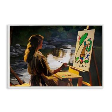 Imagem de Stupell Industries Cavalete de pintor de paisagem abstrata branco emoldurado design de arte giclée por Keith Thomson, 20 x 30