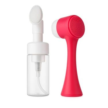 Imagem de Kit de Limpeza Facial com Escova Dupla para Skincare + Espumador com Escova de Silicone - Pele Renovada, Macia e Sem Oleosidade