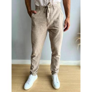 Imagem de Calça de Linho Alfaiataria Masculina Slim Premium Conquest, Caqui, G