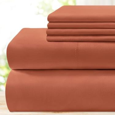 Imagem de BYSURE Conjunto de lençóis de cama de 6 peças (completo, terracota) - Hotel Luxury Super Soft 1800 fios 100% lençóis de microfibra com bolsos profundos, resistente a rugas e desbotamento