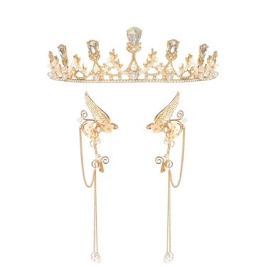 Imagem de CoTeeZa Tiara feminina com coroa de princesa de elfo – Tiara de strass real medieval para concurso de casamento, baile de formatura, festa de aniversário, festival renascentista, dia das bruxas