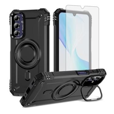 Imagem de Furiet Capa de celular para Samsung Galaxy A15 5G/4G e protetor de tela de vidro temperado protetor de tela rígido de 2 camadas Defender carregamento sem fio Magsafe Kickstand à prova de choque macio