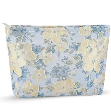 Imagem de ZLFSRQ Bolsa de maquiagem de flores para mulheres, meninas, viagens, fofas, florais, cosméticos, bolsa grande com zíper, bolsa de higiene pessoal portátil, organizador de armazenamento de pincéis de