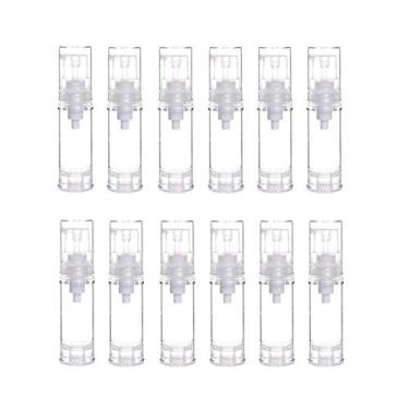 Imagem de 12 frascos de bomba de vácuo portátil e vazia, recarregáveis, de plástico, transparente, sem ar, para cosméticos, creme de maquiagem, loção para amostras de embalagem, recipientes de armazenamento líquido, frascos para frascos para frascos para frascos, clear, 5ml/0.17 Ounce