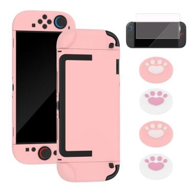 Imagem de Capa encaixável para Nintendo Switch 2 2025, capa rígida protetora para Switch 2 Joy Con, capa de design antiarranhões e absorção de choque com protetor de tela e 4 peças de aperto de polegar (rosa)