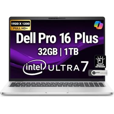 Imagem de Notebook empresarial Dell Pro 16 Plus PB16250 (substitui Latitude 5550) 40.6 cm FHD+ Intel Ultra 7-265U, 32GB DDR5 RAM, 1TB NVMe, Wi-Fi 6E, BT, teclado retroiluminado, webcam HD, RJ-45, Win 11 Pro