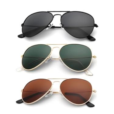 Imagem de Óculos de sol aviador clássicos para homens e mulheres, óculos de sol para dirigir e pescar, pacote com 3, Cinza/G1 marrom/marrom